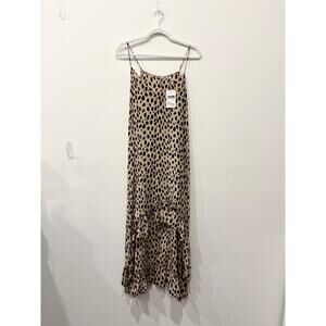 Thayer 100% Silk Leopard Print Sleeveless High-Low Dress Beige/Black Women's S